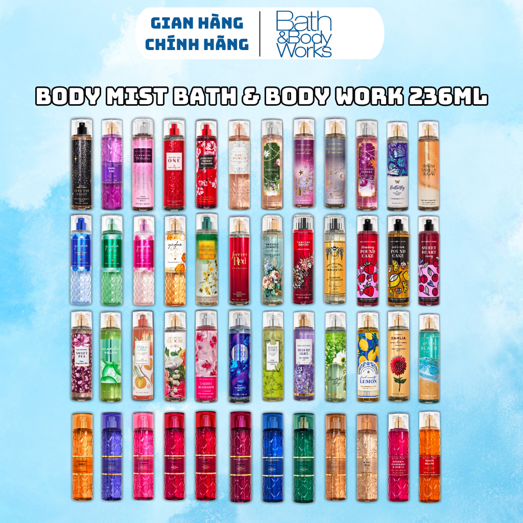 Body Mist Bath And Body Works Nam Nữ Chính Hãng, Xịt Thơm Khử Mùi Toàn Thân Hương Nước Hoa 236ml M01