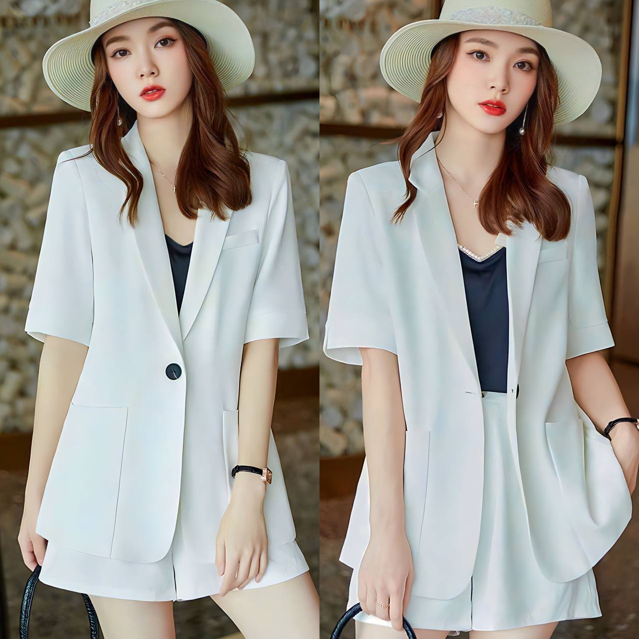 Set bộ vest nữ trắng túi hộp 3 món cao cấp công sở thanh lịch by4646