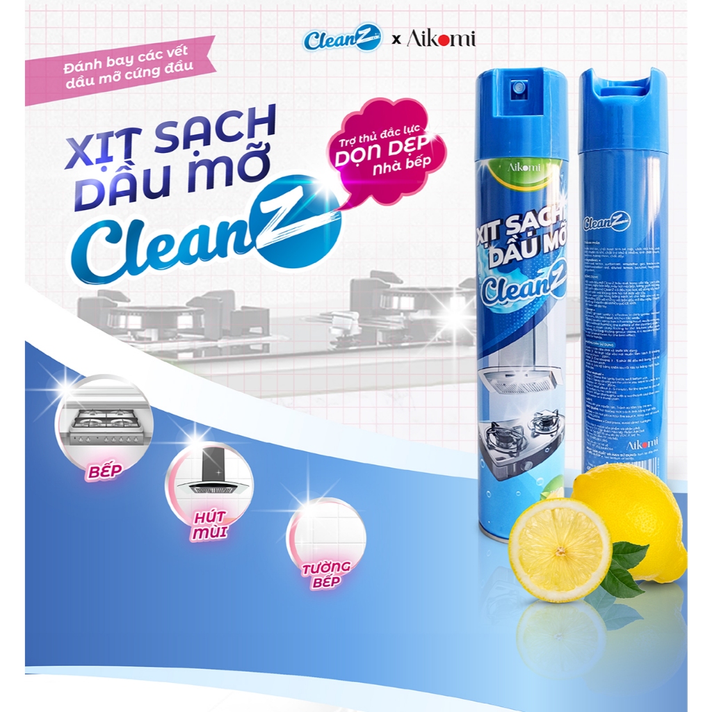 Bình Xịt Tẩy Dầu Mỡ Nhà Bếp CleanZ 450ml, Đánh Bay Vết Bẩn Cứng Đầu Trên Xoong Nồi, Tường Gạch, Lưới Máy Hút Mùi