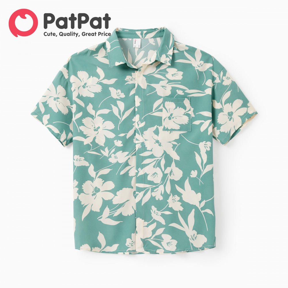 Patpat Áo sơ mi ngắn tay màu xanh lá cây in hình lá phù hợp với gia đình hoặc áo sơ mi Bộ váy có dây