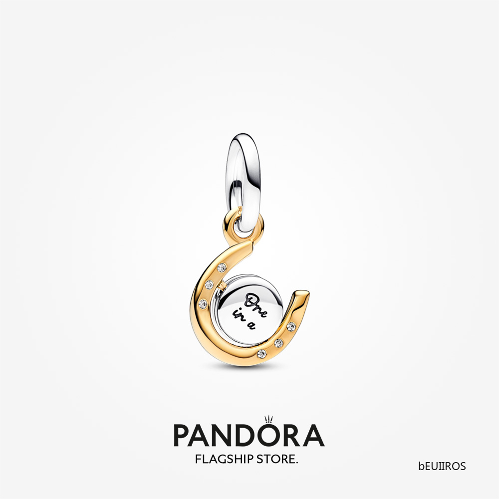 Hot 2023 New Pandora Two-tone Spinning Disc Horseshoe Dangle Charm Bracelets