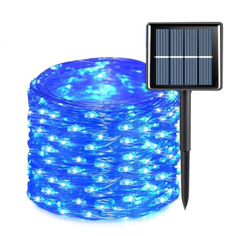 VELORUMH 7ม./12ม./22ม./32ม ไฟเส้น LED 8โหมด หลากสี ไฟนางฟ้าพลังงานแสงอาทิตย์กลางแจ้ง ของตกแต่งงานปาร์ตี้ เป็นมิตรกับสิ่งแวดล้อม ไฟลวดทองแดง LED สวนในสวน