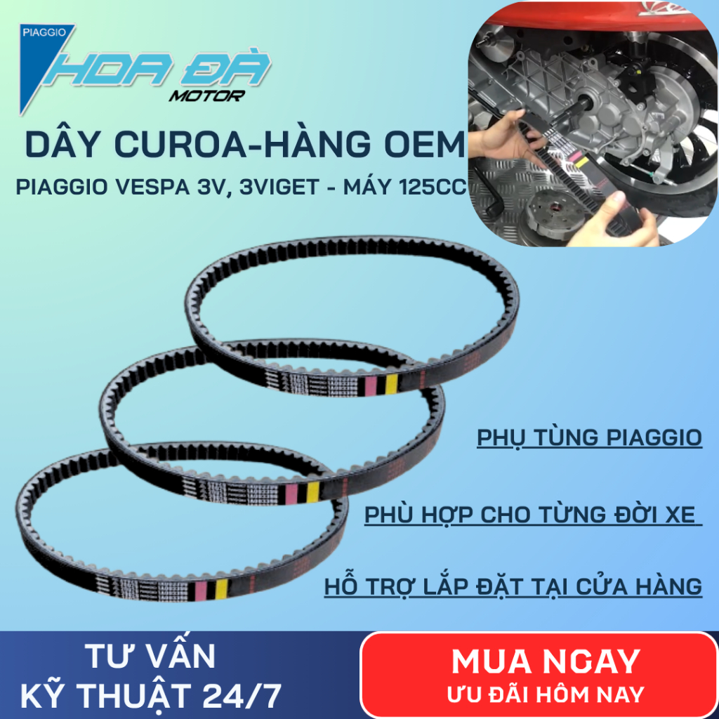 Dây CuRoa/ Dây Cu Roa 3V Hàng OEM Cho Piaggio Vespa 3V/3ViGet Máy 125cc Vespa Lx, Sprint, Primavera, GTS, Liberty...