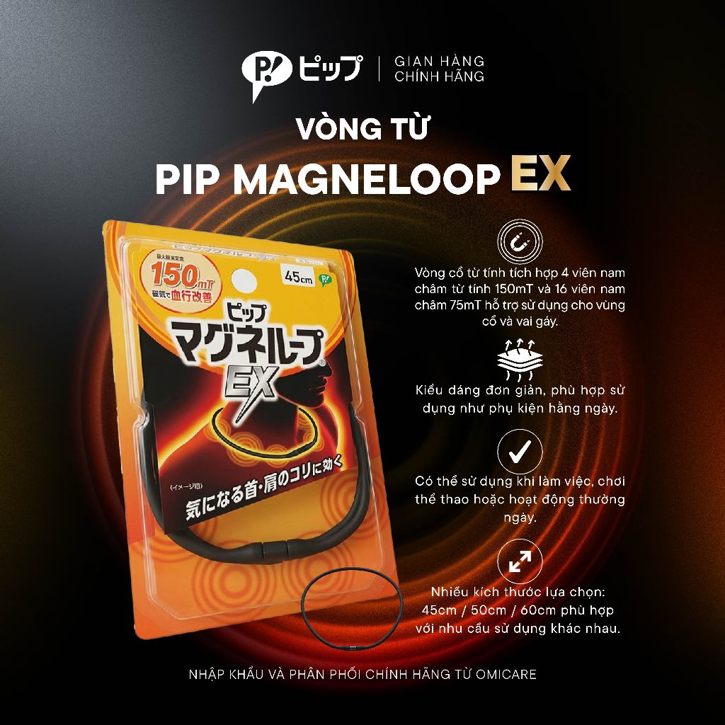 Vòng Từ Tính Giảm Đau Mỏi Cổ Vai Gáy, Thoái Hóa PIP Magneloop EX Nhật Bản