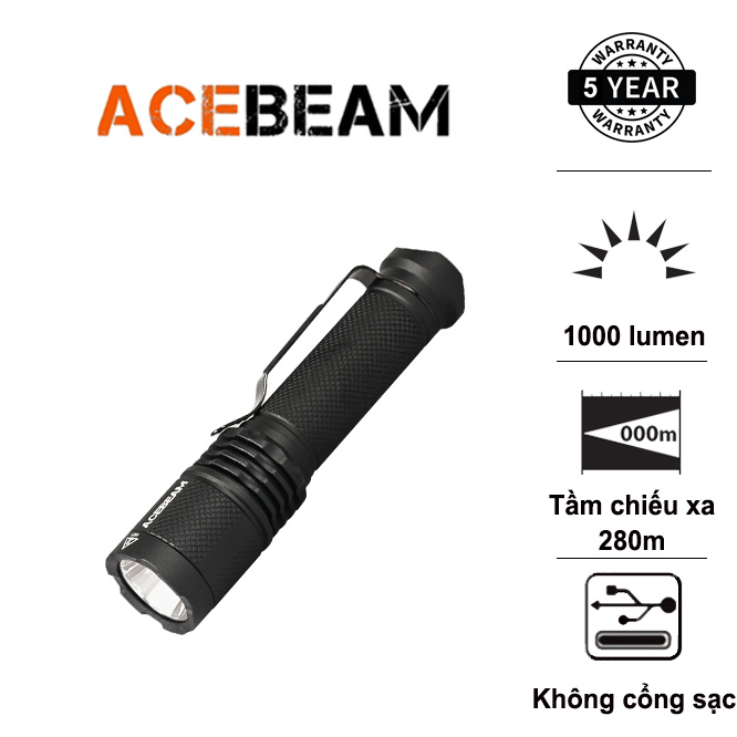 Đèn pin mini ACEBEAM TAC AA độ sáng 1000lm tầm chiếu xa 280m pin sạc 14500 920mAh