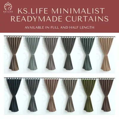 KS.LIFE Minimalist Ready Made Curtain Half Length (135x185 cm) or Full Length (135x230 cm) 1 piece per pack curtains with tieback (ready stock)