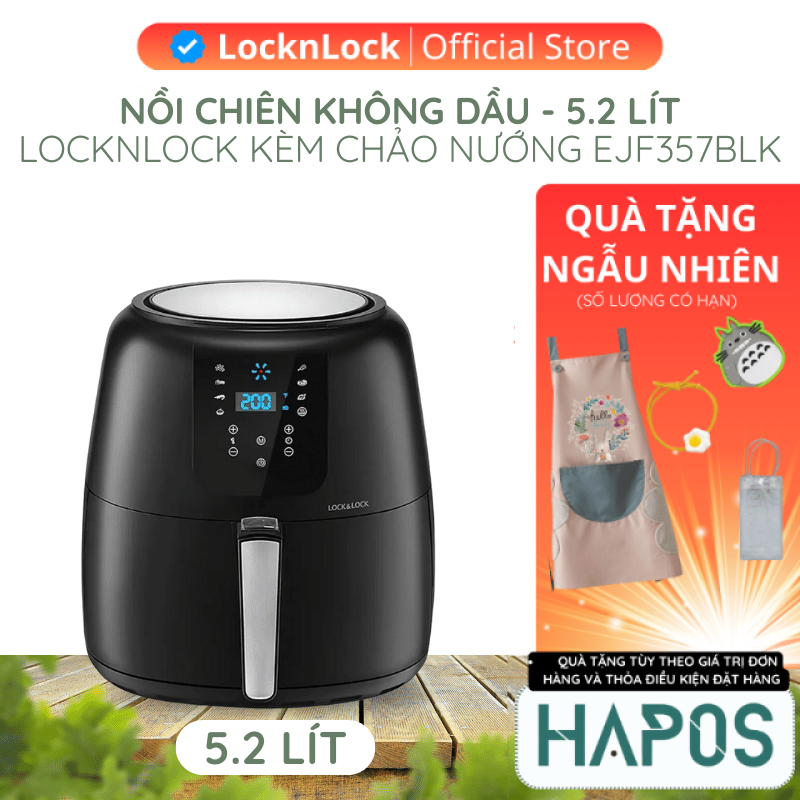 Nồi chiên không dầu cơ LocknLock EJF357BLK 5,2L 1800W (Đen) - HAPOS OFFICIAL