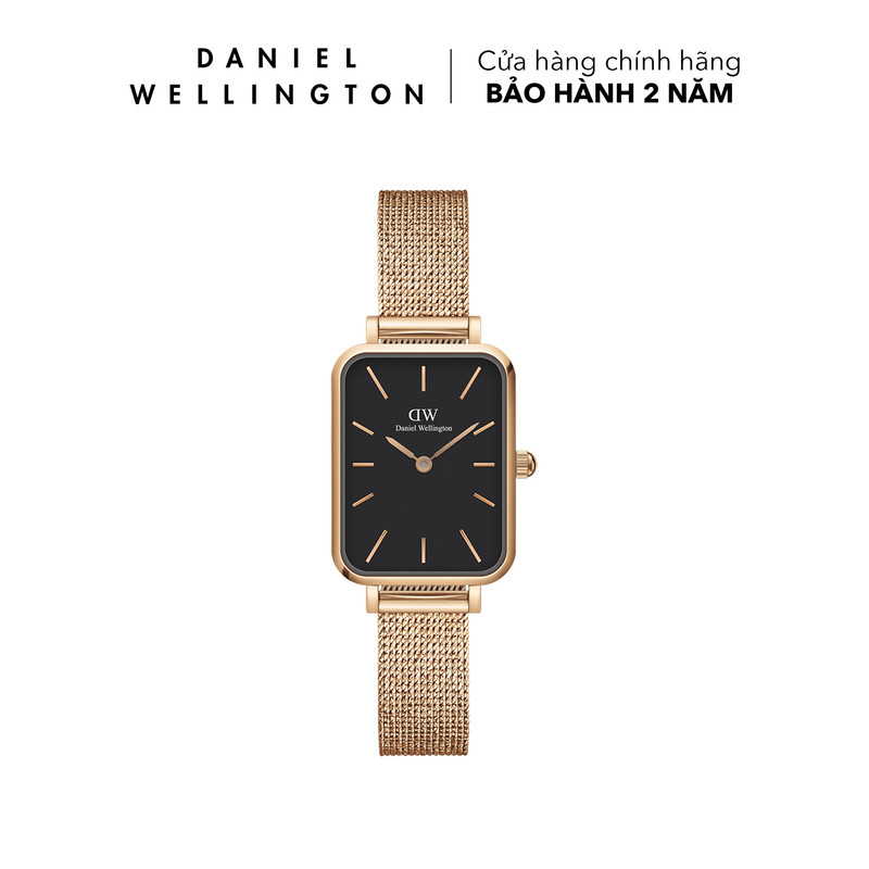 Đồng hồ Daniel Wellington dây lưới thép - DW00100432 20x26 mm Quadro 20X26 Pressed Melrose RG Black Mặt Đen Vỏ Vàng Hồng