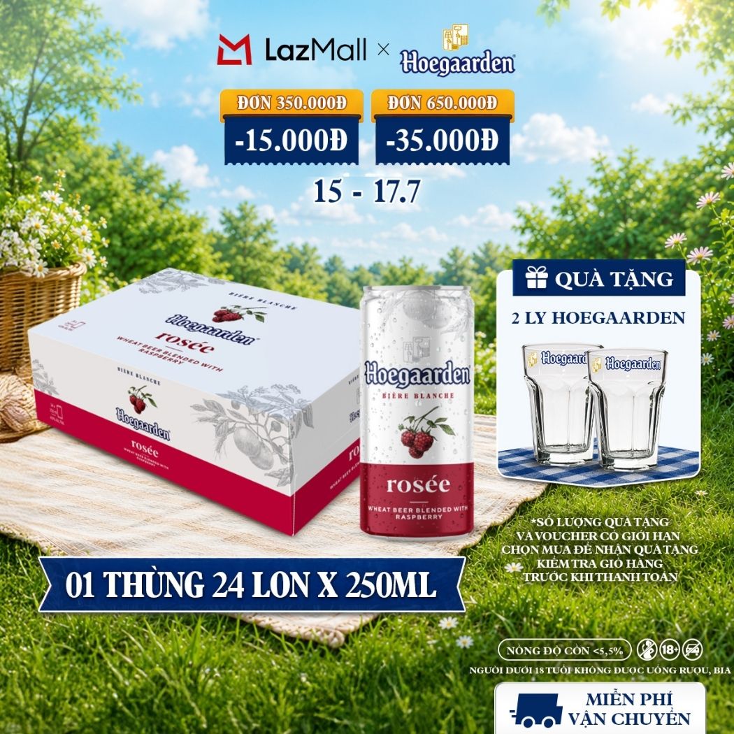 Thùng 24 Lon Bia Hoegaarden Rosée (250ml/lon) - Hàng Mới Về