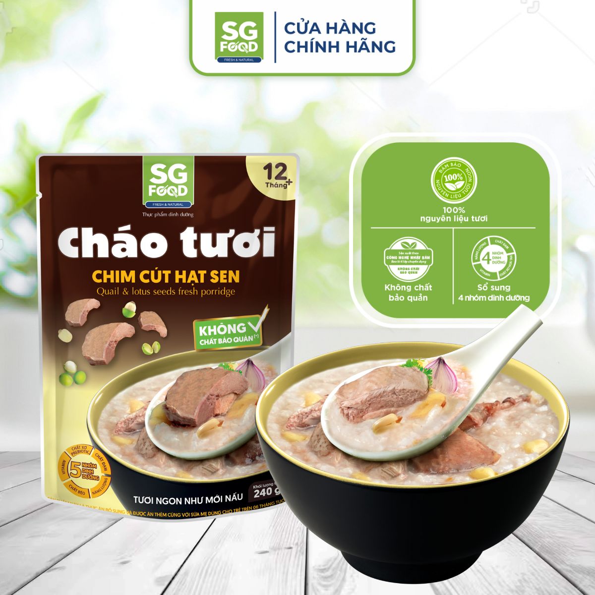 Cháo tươi chim cút hạt sen SG Food 240g Ăn Liền