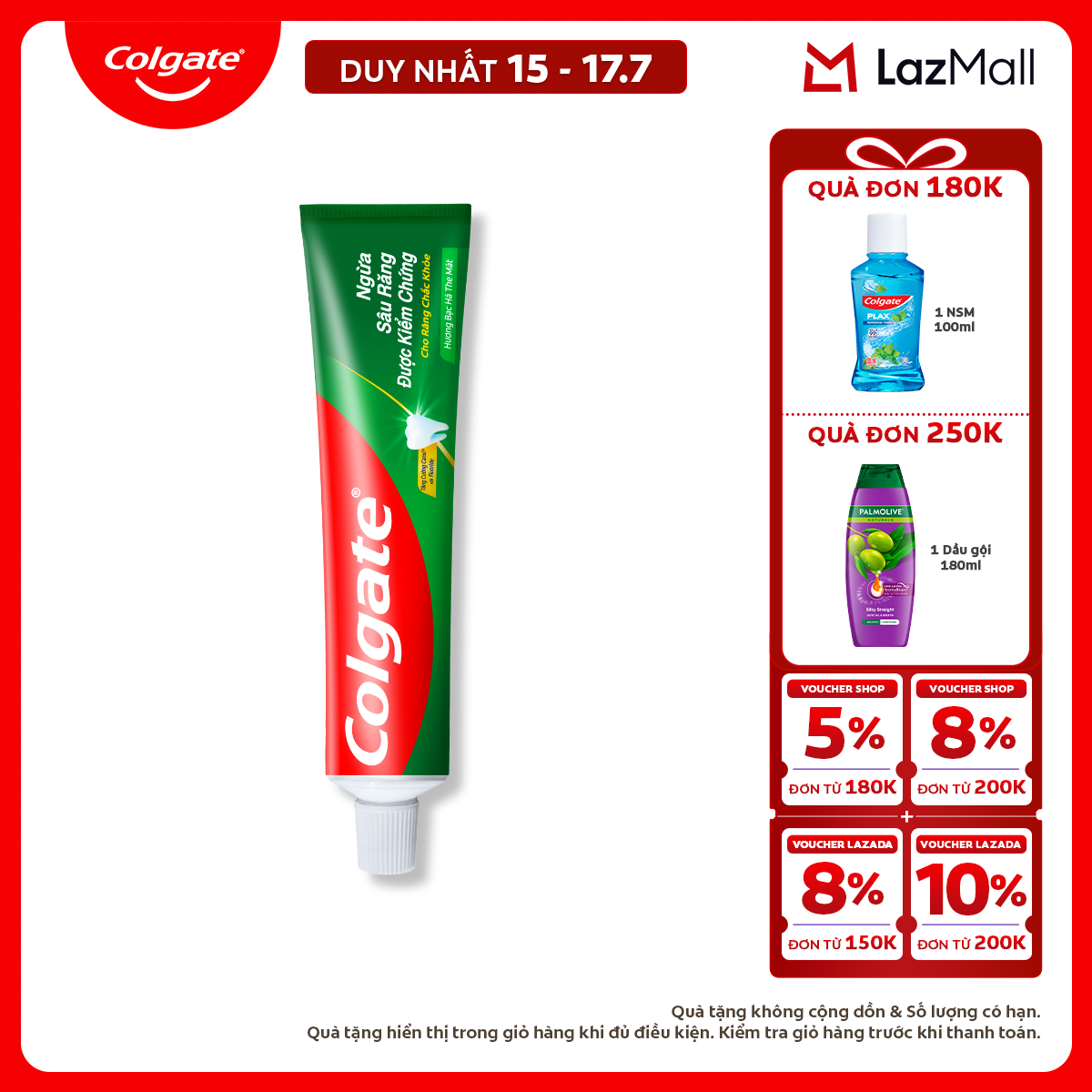 [Chỉ 15-17.7_X2 Voucher giảm đến 18%] Kem đánh răng Colgate ngừa sâu răng răng chắc khỏe 225g/tuýp