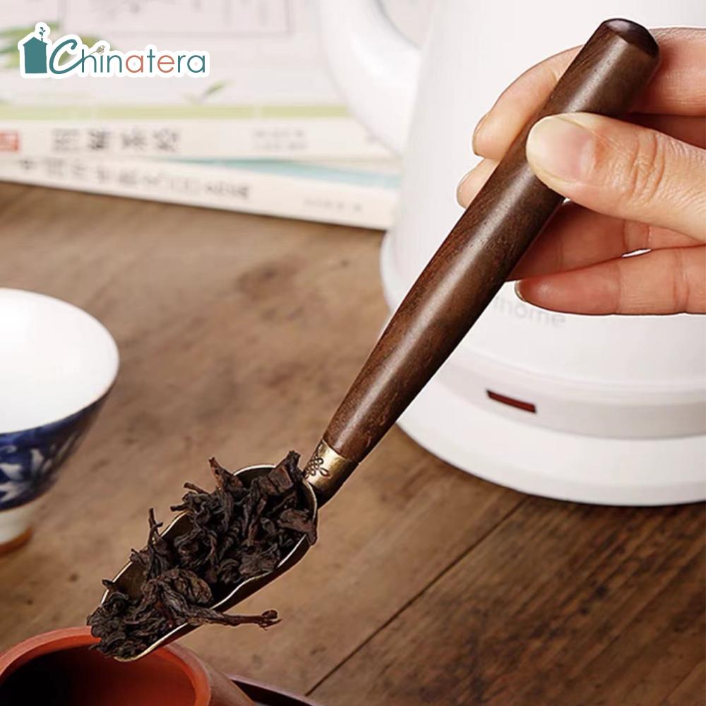 Chinatera Cán bằng gỗ trà Xẻng muỗng trà Hợp kim thiếc gỗ muỗng cà phê Bộ đồ ăn muỗng cà phê trang rời muỗng múc trà