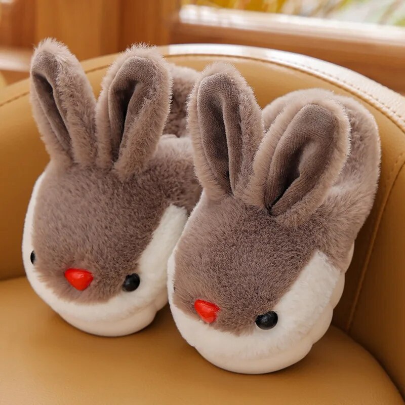Children Winter Plush Slippers Kids Cotton Padded Shoes Baby Indoor Warm Fluffy Slippers Girls Cute Cartoon Rabbit Animal Slides