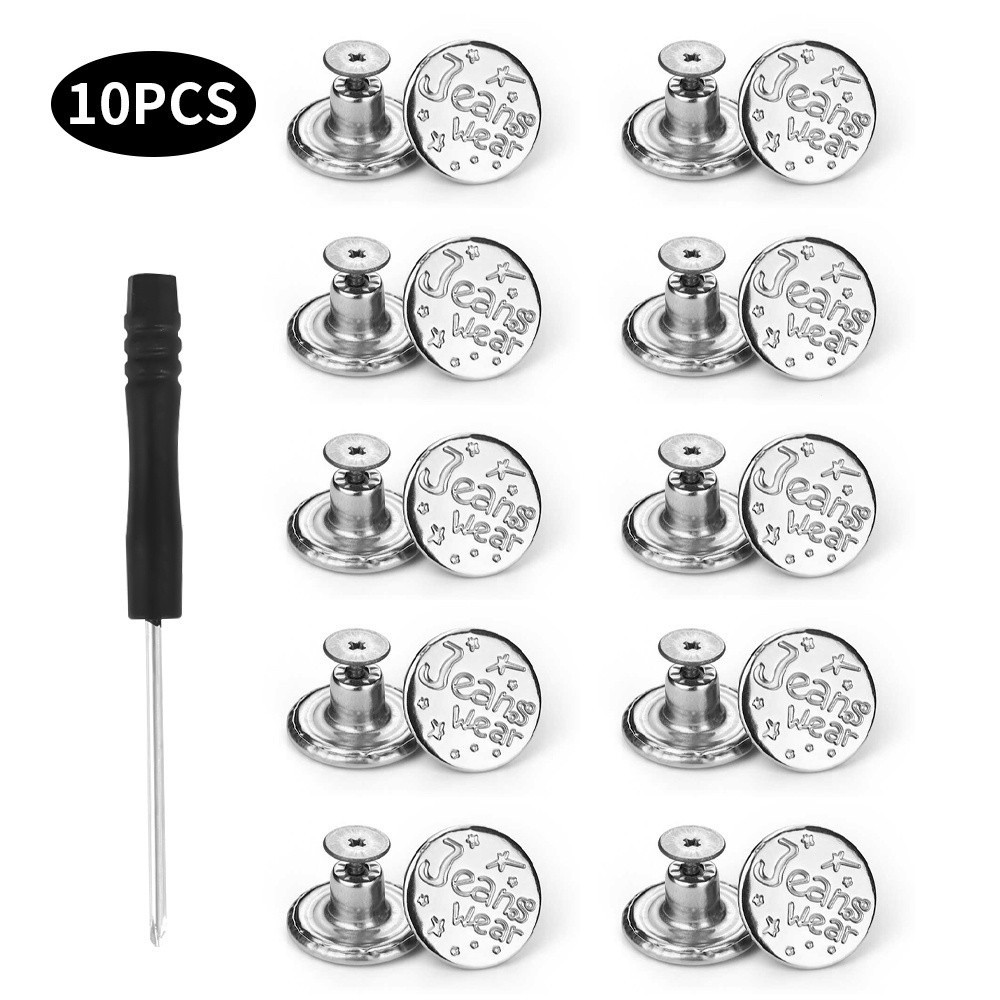 10PCs Jeans Removable Waist Extension Button Practical Sewing-Free Pants Extension Snap Metal Button Waist-Closing Artifact Jeans Sewing-Free Replacement Button
