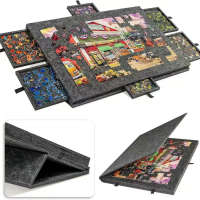 Foldable Felt Puzzle Table with 6 Drawers - Kids Storage Board for Toy Organization