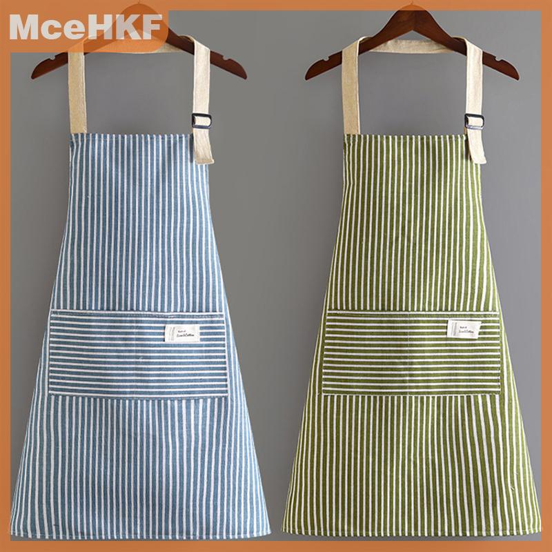 ❤❤❤Hot Sale MceHKF Không tay Tạp dề thoáng khí treo cổ Tạp Dề nhà hàng đặc biệt bông lanh nhà làm sạch nhà bếp Tạp dề sọc dọc