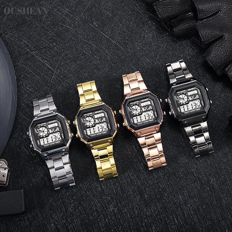 OCSHEAN Fashionable Men's Digital Sport Watch with LED Backlight and Steel Strap - Perfect for Students and Adults ราคา 69 บาท*ส่งฟรี