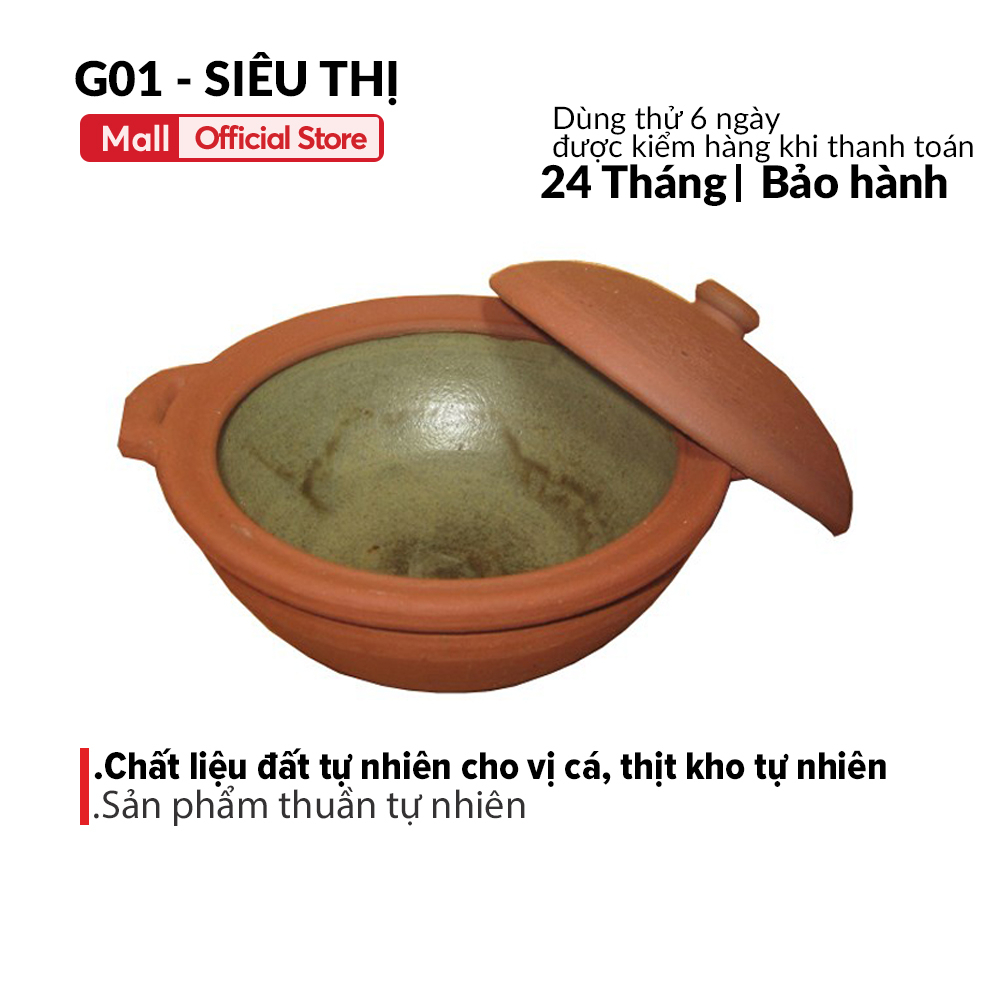 Nồi đất kho thịt cá chống dính G01 tráng men không kén bếp kèm nắp nồi , có 2 quai cầm tiện lợi , giúp món ăn thơm ngon