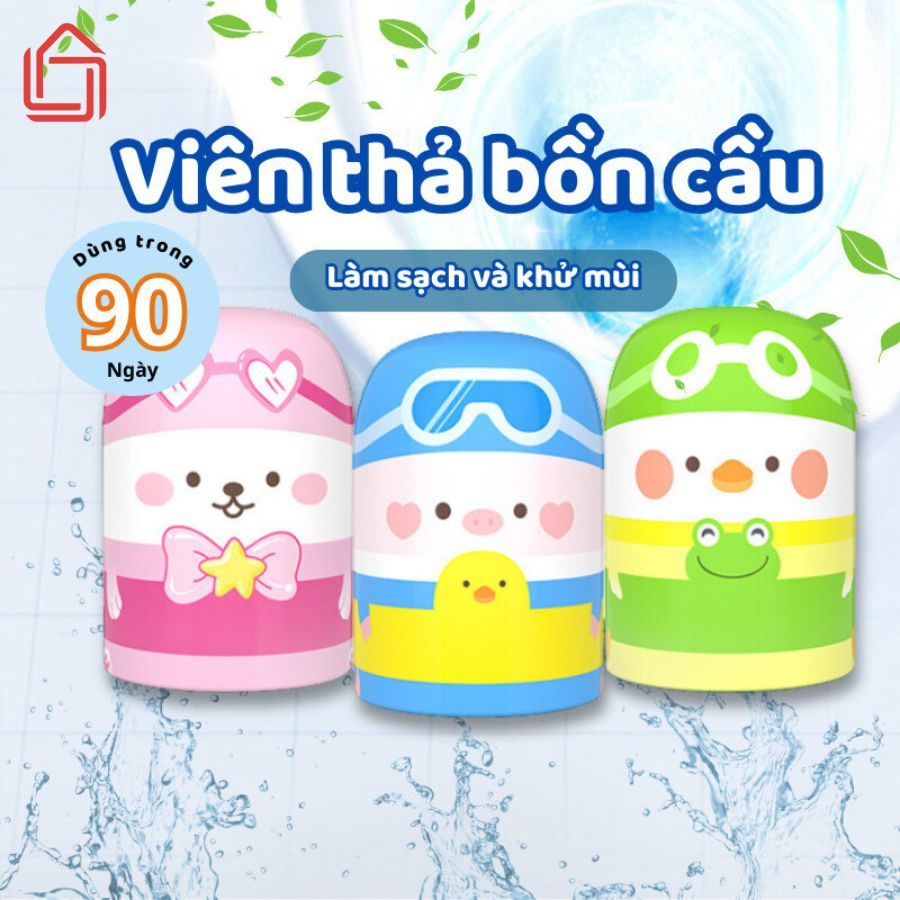 Viên thả bồn cầu diệt khuẩn, khử mùi thế hệ mới dùng trong 90 ngày, Viên tẩy bồn cầu hình thú có dây hương thơm mát