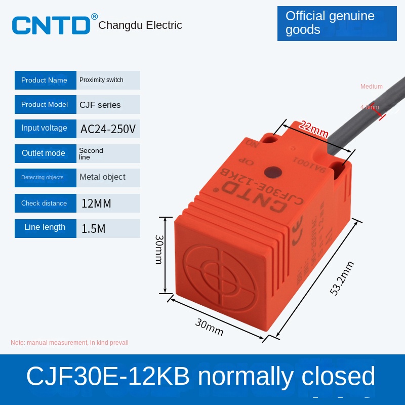 Cảm Biến Tiệm Cận CJF30E-12KB CNTD | Tùy Chọn CJF17E-05NA/NB/PA/PB/LA - PNP, 3 Dây DC, Phát Hiện Kim Loại 5-15mm, Bảo Vệ Sóng Xung