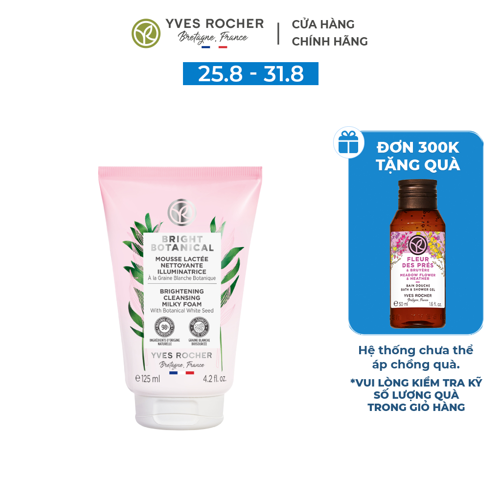 Sữa Rửa Mặt Làm Sáng Da Dạng Bọt Yves Rocher - Bright Botanical Brightening Cleansing Milky Foam Tube 125ml