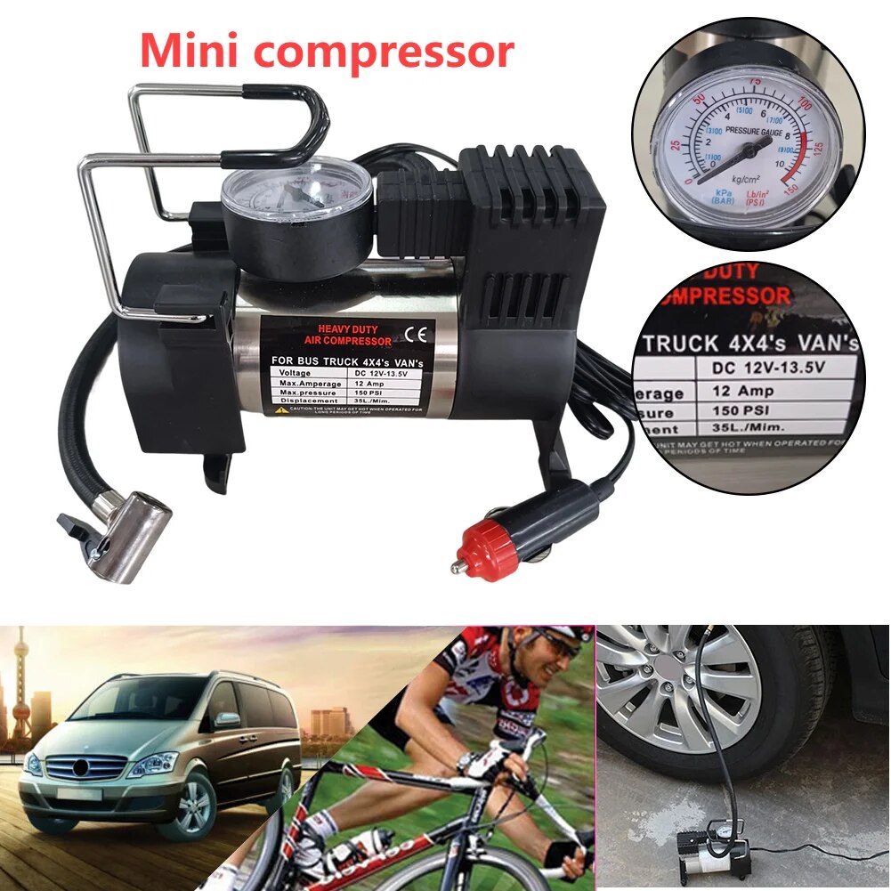🔥12v15 0psi chịu lực cao Deluxe xách tay máy nén khí bằng kim loại Máy Bơm Lốp xe ô tô