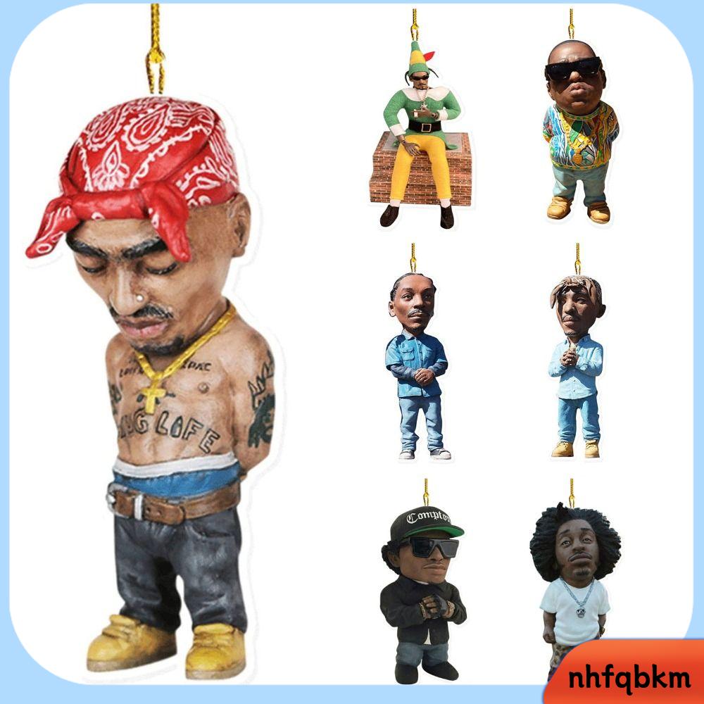 Nhfqbkm Dây treo trang trí gương chiếu hậu xe rapper đồ treo trang trí rapper tư thế cổ điển hip hop anh em mặt móc khóa xe hơi phụ kiện thú vị trang trí nội thất xe hơi xe