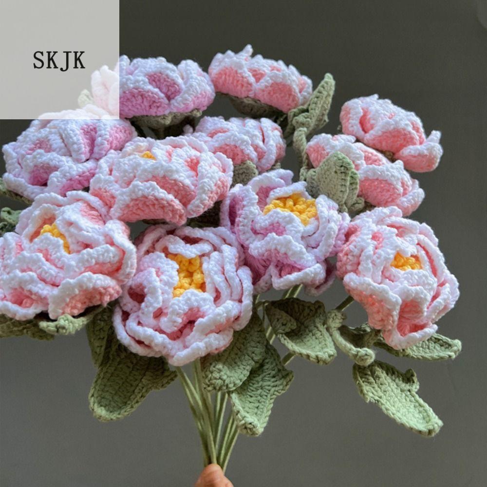 Hoa đồ len móc thủ công dệt tinh tế len màu gradient bó hoa mẫu đơn skjk hoa giả ngày của mẹ