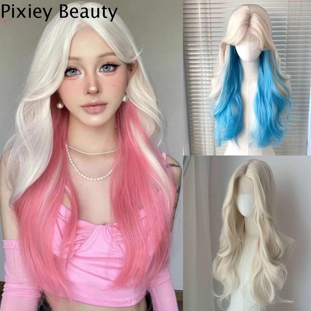 PIXIEY Ren phía trước Tóc Giả xếp lớp màu vàng Ombre màu hồng Halloween Phần giữa Tóc giả hóa trang Lolita Dễ thương Tổng hợp Tóc Giả sóng dài Dành cho Nữ