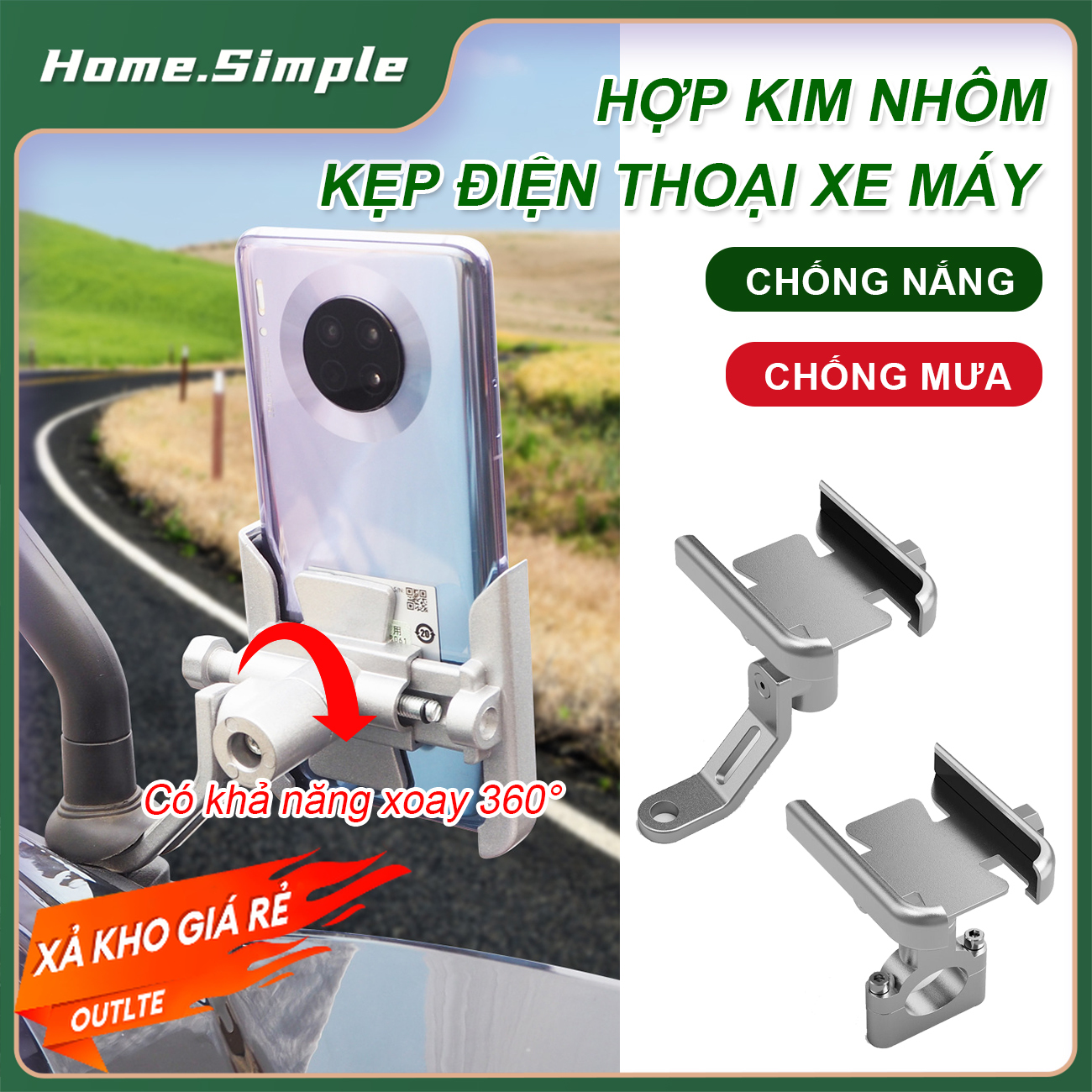 Hợp kim nhôm Giá Đỡ Điện Thoại Gắn Xe Đạp/Xe Máy Bằng giá đỡ điện thoại xe máy Kẹp điện thoại xe máy đen/bạc