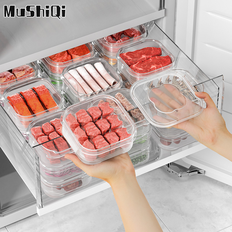 crisper Frozen storage box Storage box Kitchen crisper Frozen meat gridding box in refrigerator Special fresh-keeping box for frozen meat Kitchen food storage and sub-packaging box ราคา 29 บาท*ส่งฟรี