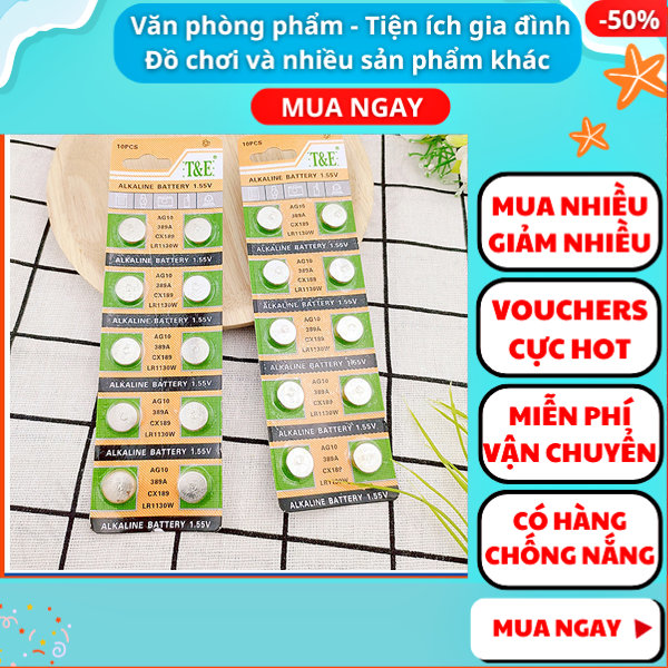 Vỉ 10 viên pin ag10 t&e, pin giá rẻ, aplusmart
