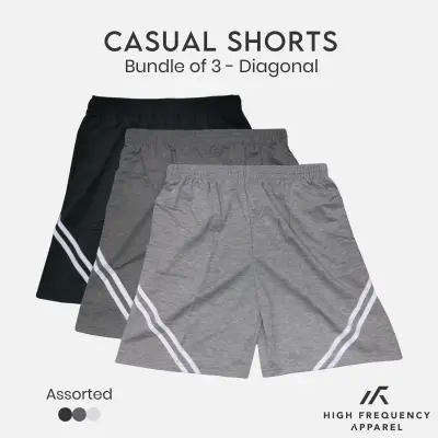 [SG Seller - BUNDLE OF 3] Diagonal Unisex HF Casual Cotton Shorts | Home Shorts | Grey Shorts | Men Shorts