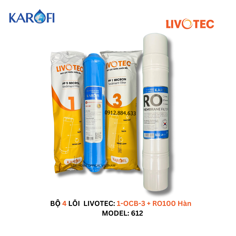 Bộ 10 Lõi Lọc Nước Livotec Karofi Thay Thế Cho Model Livotec 612 (12OCB3 - RO100 Hàn - 556789)