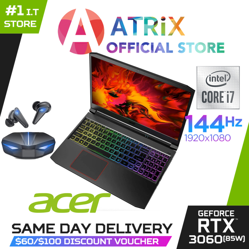 【Same Day Delivery】Acer Nitro 5 AN515-55-78X0 AN515-55-78Q0 | RTX 3060 | i7-10750H | 15.6 FHD IPS 144Hz | RTX3060(85W) 6GB | RGB Keyboard | Win10 Home | 2 Years Acer Warranty