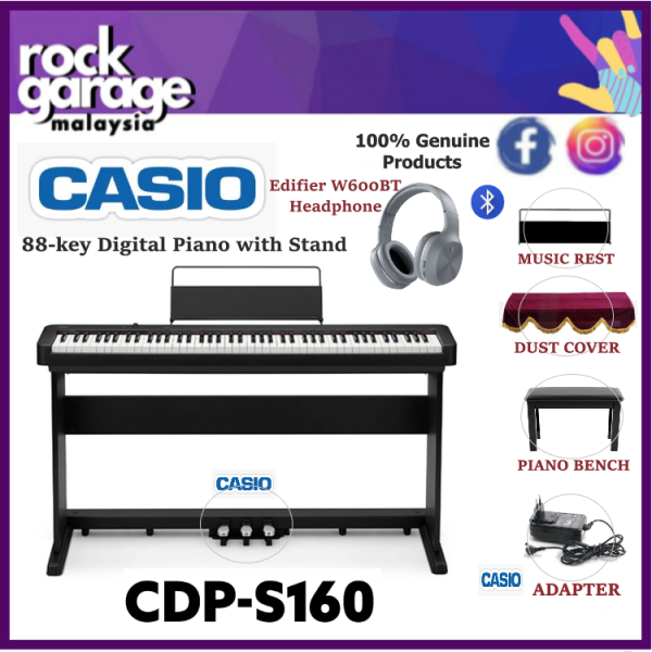 Casio CDP-S160 88-key Digital Piano with Stand, CS470 Pedal & Edifier W600BT Headphone - Black ( CDPS160 / CDP S160 ) Malaysia