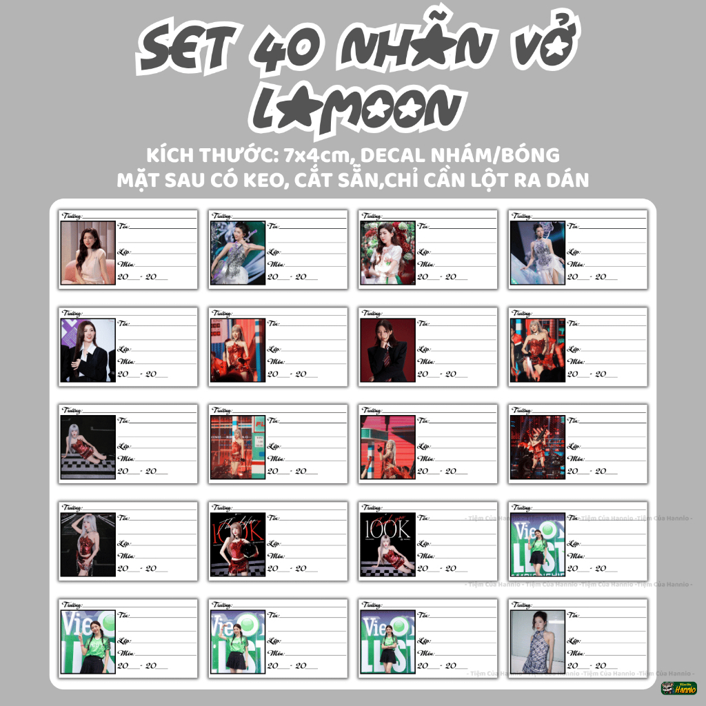 SET 40 Sticker Nhãn Vở Lamoon Decal Nhám/Bóng Có Keo Cắt Sẵn Trang Trí Sổ Tay Dán Vở Học Sinh Tiện L