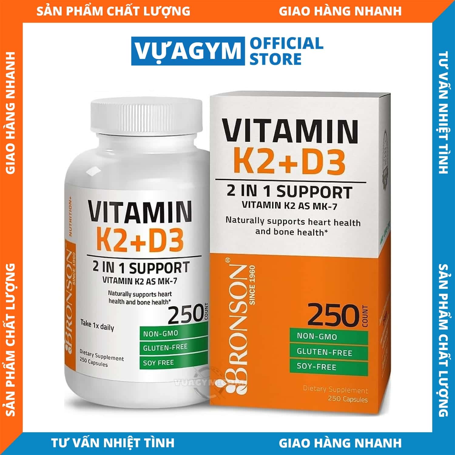 Bronson - Vitamin K2 MK7 + D3 250 viên - Thực Phẩm Bổ Sung Sức Khỏe Chính