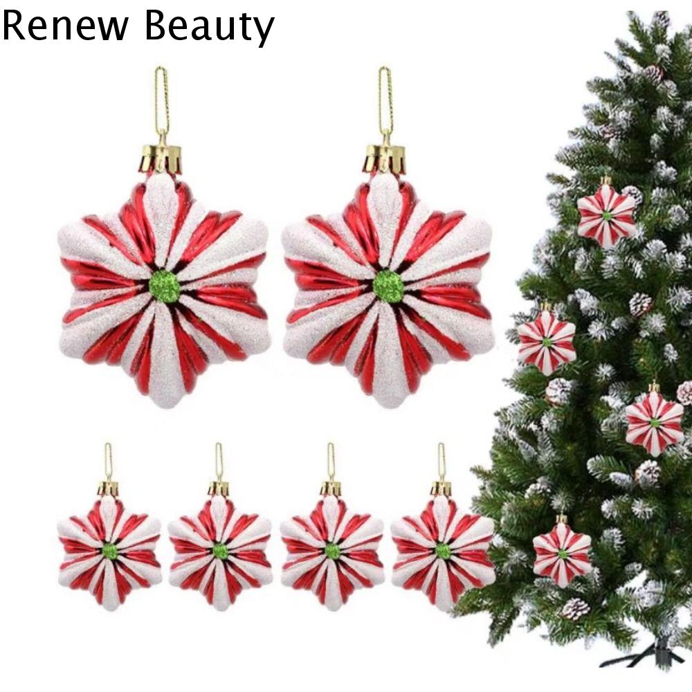 RENEW 6pcs/box Trang trí dây chuyền Cây giáng sinh Nhựa Bí ngô dây chuyền ngôi sao lục giác Trang trí kẹo ngôi sao đỏ Bóng bí ngô lục giác Ngôi sao treo Cây giáng sinh Năm mới