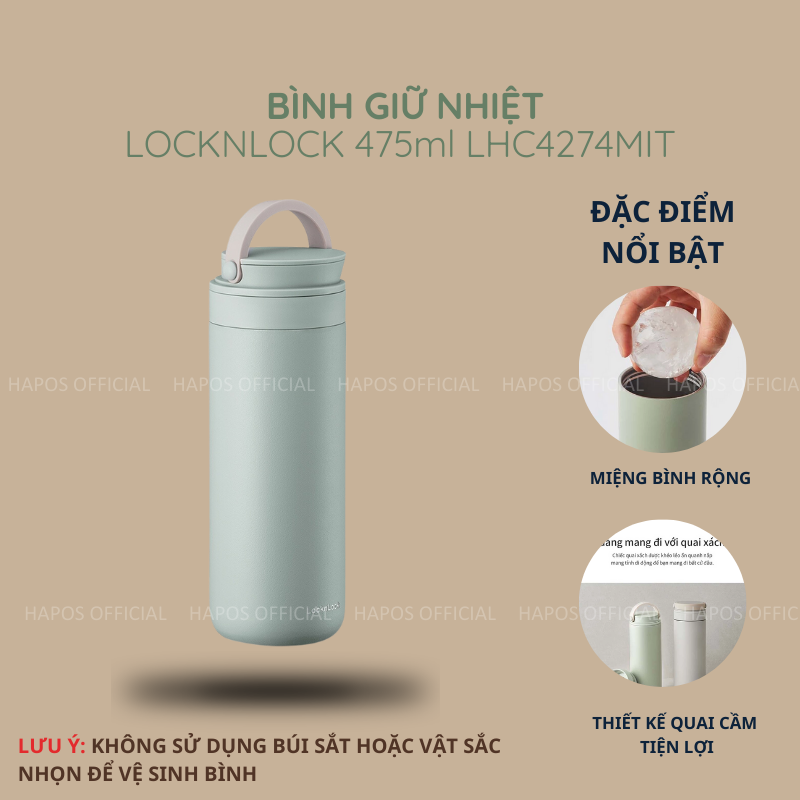 Bình giữ nhiệt LocknLock 475ml Metro Two Way LHC4274 giữ nhiệt lâu - Hàng chính hãng có quai xách - 