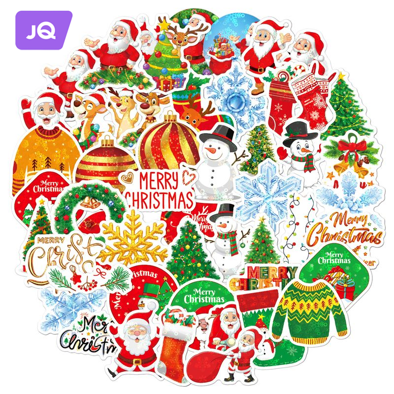 Bộ hình dán giáng sinh lễ hội Joyncleon với ông già Noel, người tuyết, cây cối và đồ trang trí-Đồ trang trí cho ngày nghỉ lễ không thấm nước & tái sử dụng