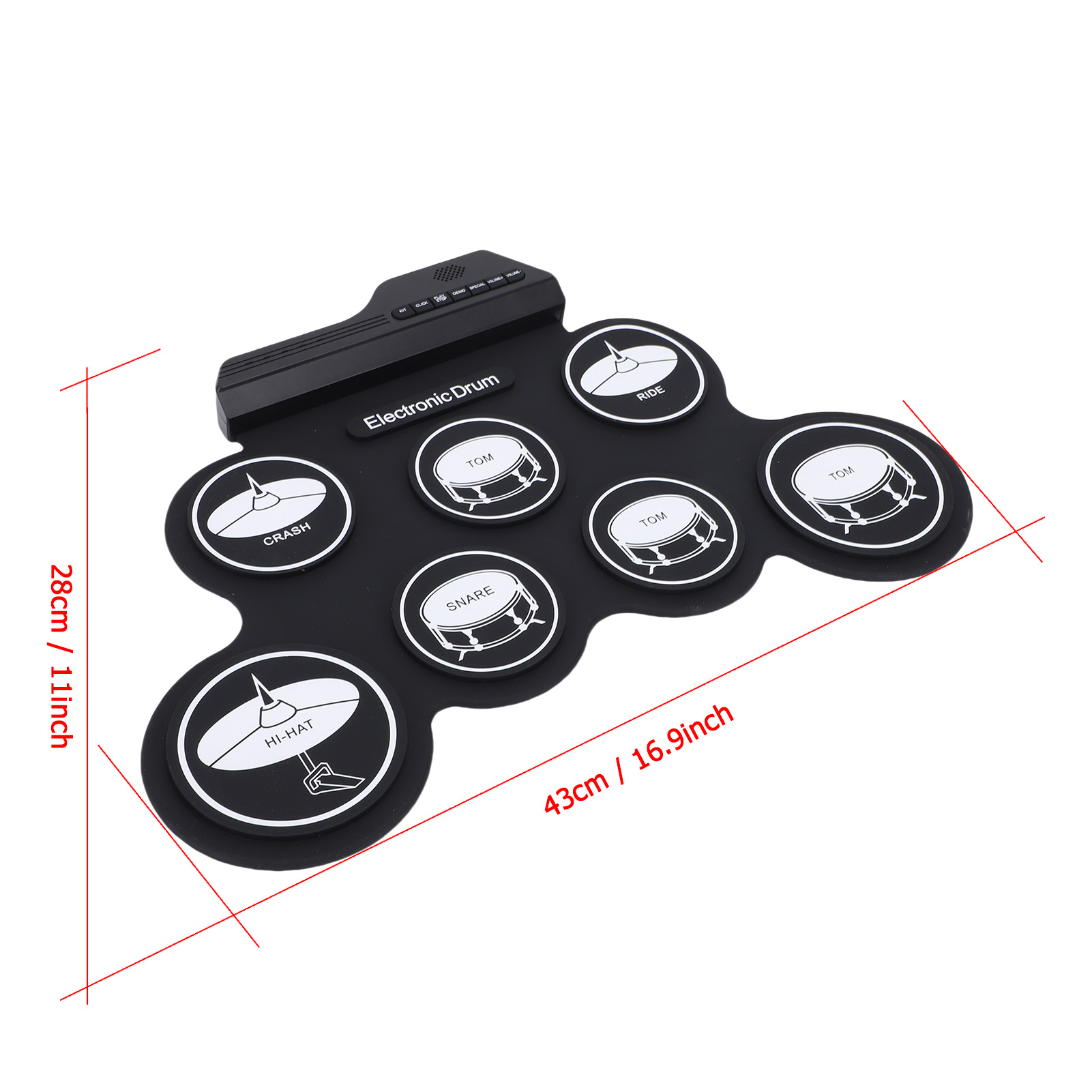 Luocute Xách Tay Bộ Trống điện tử Cuộn lên Silicone Kit Với 7 Miếng Đệm 5 Tông 8 Bản Demo Bài Hát Mp3 loa tích hợp sẵn Đầu Vào Và Đùi Cho Trẻ Em Người Mới Bắt Đầu