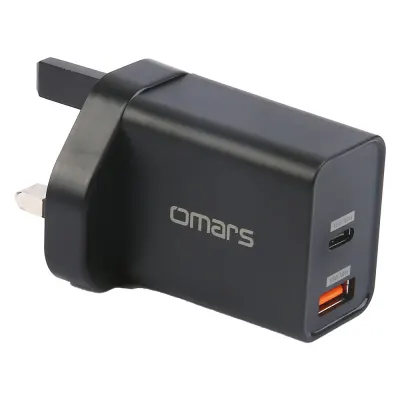 [Omars] Dual USB Port Wall Charger with USB Type-C and USB-A Port- 18Watts Power Delivery and QC3.0