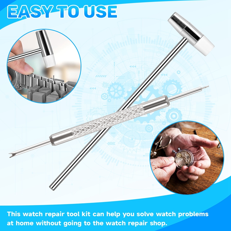 S3[Waanon]11Pcs/Set Watch Repair Link Remover Tool Hammer Pins Strap Holder Bracelet Chain Adjuster Repair Tool Kit for Men/Women Watch