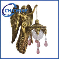 Chicmine Resin Angel Statue Wall Lamp Battery Powered Soft Warm Light Vintage Crystal Decor Wall Sconce Home Bedroom Living Room Hallway Art Decoration Night Light