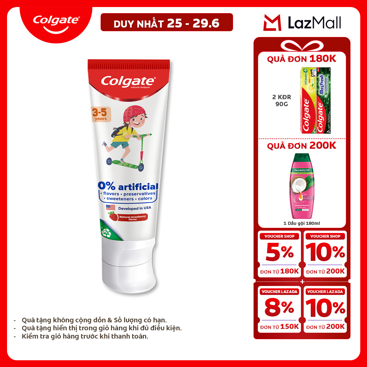 [Chỉ 25-29.6_X2 Voucher giảm đến 20%] Kem đánh răng Colgate Kid Free From cho trẻ em 3-5 tuổi không hương liệu và chất bảo quản 80g/tuýp