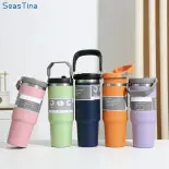 Seastina  304 chân không thép không gỉ du lịch cách nhiệt ca có tay cầm và nắp chống rò rỉ cho xe hơi, văn phòng, sử dụng ngoài trời