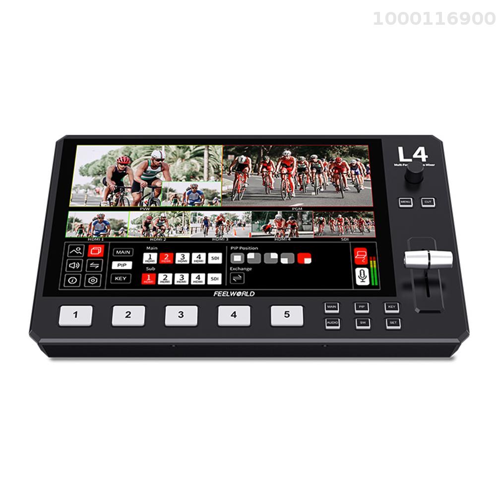 FEELWORLD สวิตช์เครื่องผสมวิดีโอ L4หลายรูปแบบพร้อมหน้าจอสัมผัสขนาด10.1นิ้วอินพุต4 X HDMI + เอาต์พุต USB3.0 1ชิ้นสำหรับการศึกษาสัมภาษณ์กีฬาอีสปอร์ตสตรีมสด ราคา 24,723 บาท*ส่งฟรี