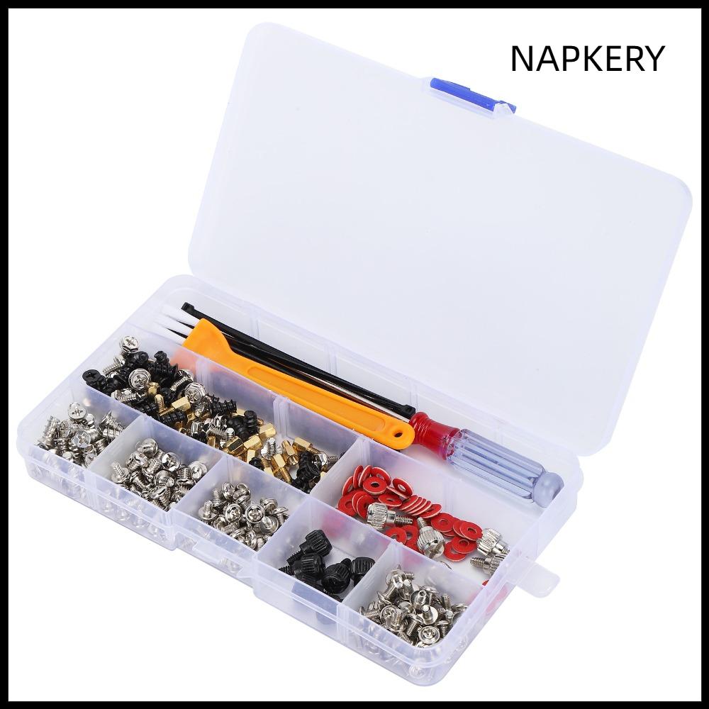 NAPKERY 247 330PCS Đen Bộ vít máy tính với máy giặt Các khoảng cách bằng đồng thau Bộ dụng cụ lắp đặt Standoffs Thép carbon Bộ vít tháo lắp vỏ máy tính dành cho Máy tính để bàn, Vỏ máy tính, Bo mạch chủ, Quạt, Ổ cứng, SSD, Lắp ráp máy tính xách tay