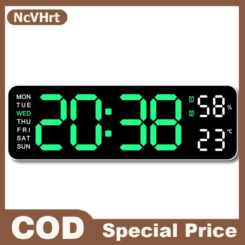NcVHrt Lớn Kỹ Thuật Số Đồng Hồ Treo Tường Nhiệt Độ Và Độ Ẩm Tuần Hiển Thị Độ Sáng Có Thể Điều Chỉnh Điện Tử LED Bảng Đồng Hồ Báo Thức